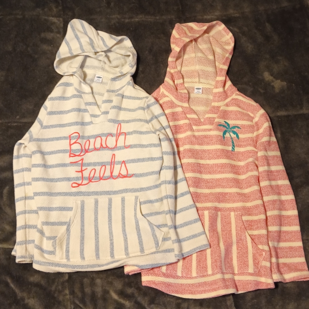 Two Adorable Beach Light Hoodies Palm Tree & Beach Feels Pink and White